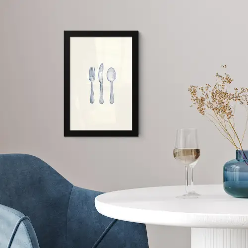 Blauw - Bestek - Lijn fotolijst zwart zonder passe partout klein -sfeer4