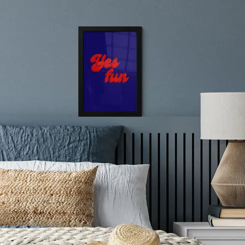 Blauw - Rood - Yes fun - 3D fotolijst zwart zonder passe partout klein -sfeer3