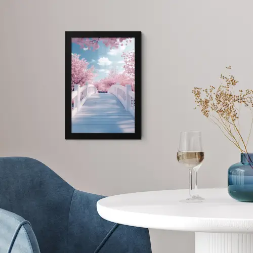Brug - Kersenbomen - Wit fotolijst zwart zonder passe partout klein -sfeer4