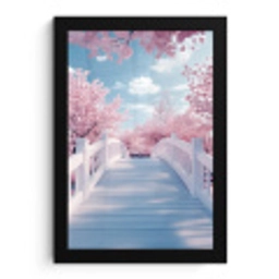 Brug - Kersenbomen - Wit fotolijst zwart zonder passe partout klein -3d