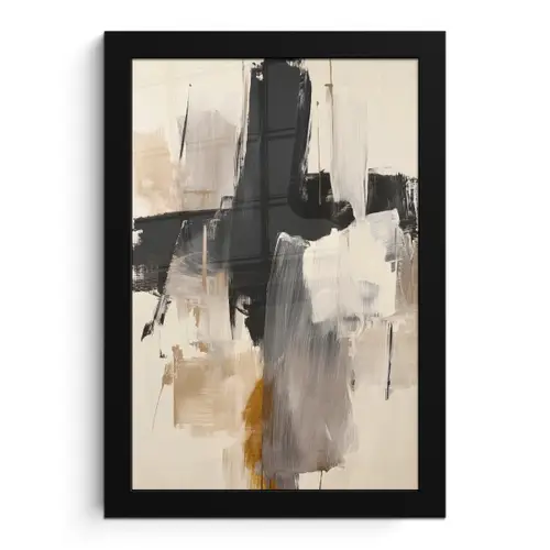 Penseelstreken - Ruw - Abstract - Beige fotolijst zwart zonder passe partout klein -3d