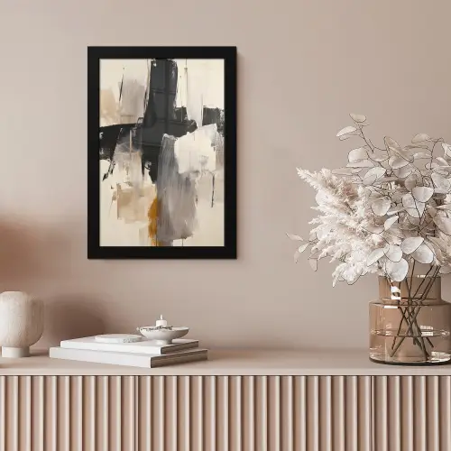 Penseelstreken - Ruw - Abstract - Beige fotolijst zwart zonder passe partout klein -sfeer5