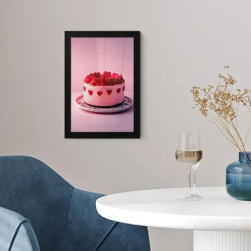 Taart - Hart - Roze fotolijst zwart zonder passe partout klein -sfeer4