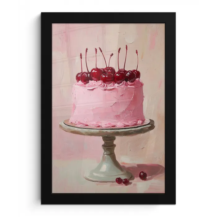Taart - Pink - Cherry fotolijst zwart zonder passe partout klein -3d