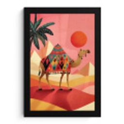 Kameel - Pyramides - Rode zon fotolijst zwart zonder passe partout klein -3d