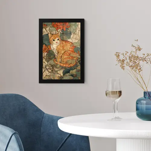 Kat - Sierlijk - Bloemen fotolijst zwart zonder passe partout klein -sfeer4