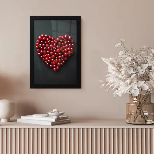 Kersen - Hart - Rood - Zwart fotolijst zwart zonder passe partout klein -sfeer5