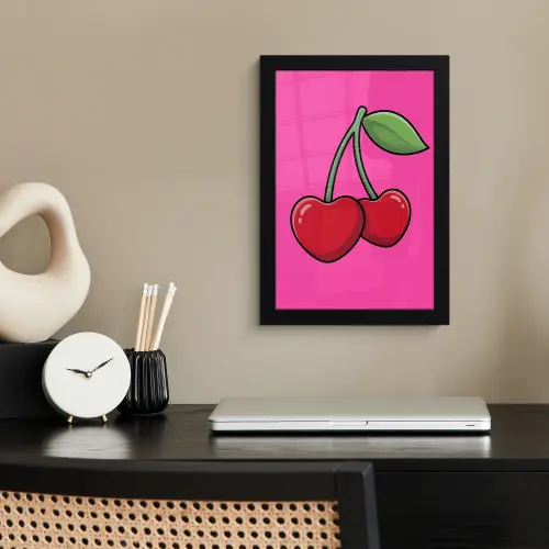 Kers - Roze - Fruit fotolijst zwart zonder passe partout klein -sfeer1