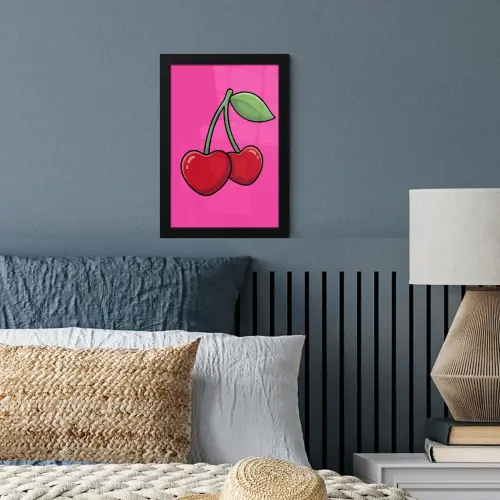Kers - Roze - Fruit fotolijst zwart zonder passe partout klein -sfeer3
