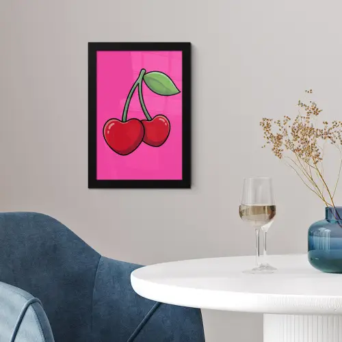 Kers - Roze - Fruit fotolijst zwart zonder passe partout klein -sfeer4