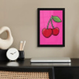 Kers - Roze - Fruit fotolijst zwart zonder passe partout klein -sfeer1