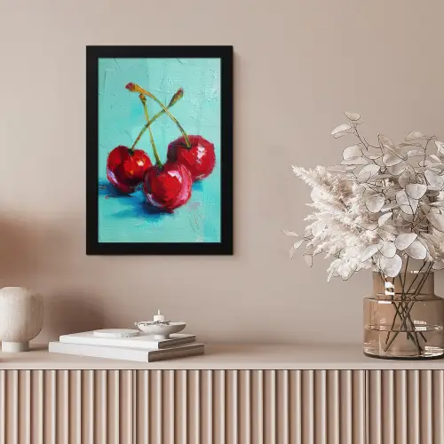 Kersen - Rood - Drie - Geverfd fotolijst zwart zonder passe partout klein -sfeer5