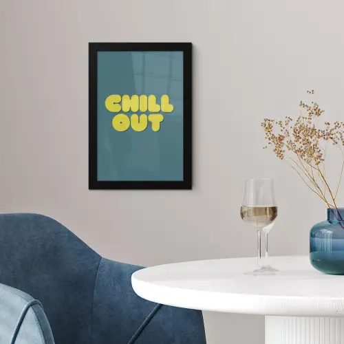 Chill out - Geel - Blauw fotolijst zwart zonder passe partout klein -sfeer4