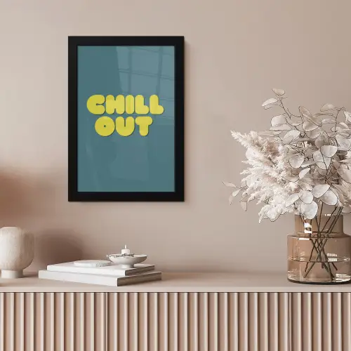 Chill out - Geel - Blauw fotolijst zwart zonder passe partout klein -sfeer5
