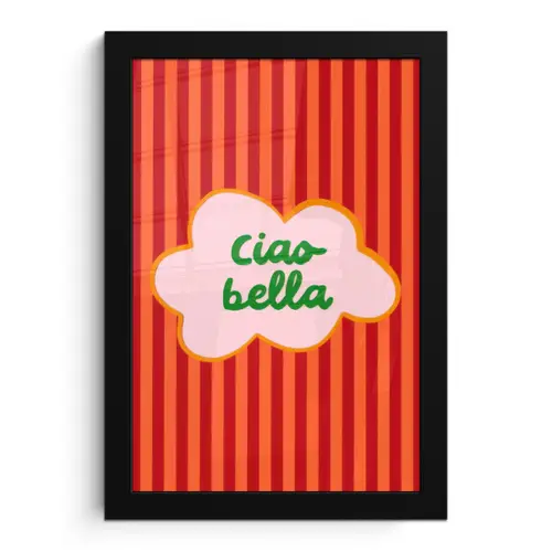 Ciao bella - Tekstwolk - Strepen - Oranje fotolijst zwart zonder passe partout klein -3d