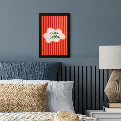 Ciao bella - Tekstwolk - Strepen - Oranje fotolijst zwart zonder passe partout klein -sfeer3