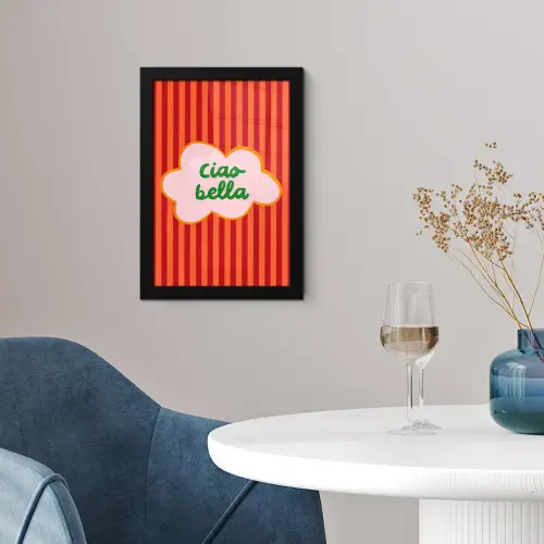 Ciao bella - Tekstwolk - Strepen - Oranje fotolijst zwart zonder passe partout klein -sfeer4