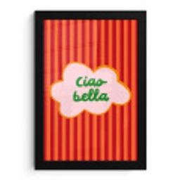 Ciao bella - Tekstwolk - Strepen - Oranje fotolijst zwart zonder passe partout klein -3d