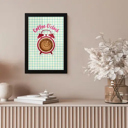 Koffie - Klok - Groen fotolijst zwart zonder passe partout klein -sfeer5