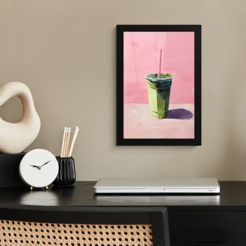 Beker - Rietje - Minimalistisch - Groen fotolijst zwart zonder passe partout klein -sfeer1