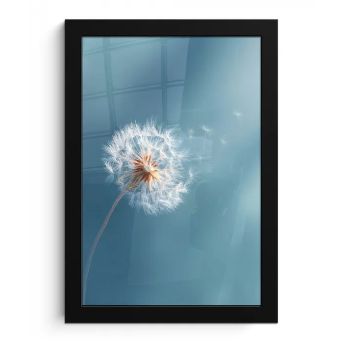 Paardenbloem - Wind - Blauw fotolijst zwart zonder passe partout klein -3d