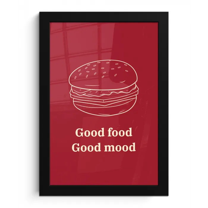 Dieprood - Lijntekening - Tekst - Hamburger fotolijst zwart zonder passe partout klein -3d