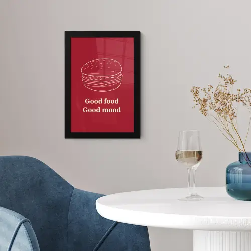 Dieprood - Lijntekening - Tekst - Hamburger fotolijst zwart zonder passe partout klein -sfeer4