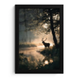 Hert - Bosbeek - Mystiek fotolijst zwart zonder passe partout klein -3d