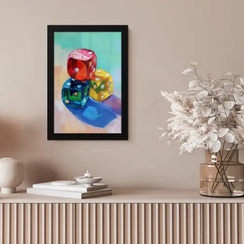 Dobbelstenen - Kleurrijk - Getallen - Stipjes fotolijst zwart zonder passe partout klein -sfeer5