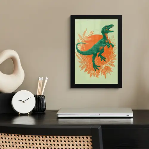 Dinosaurus - Groen - Planten - Cirkel fotolijst zwart zonder passe partout klein -sfeer1