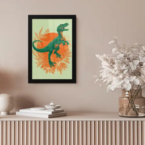 Dinosaurus - Groen - Planten - Cirkel fotolijst zwart zonder passe partout klein -sfeer5