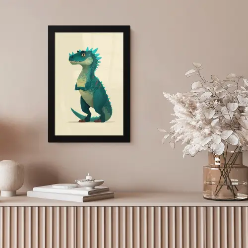 Dinosaurus - Turquoise - Stekels fotolijst zwart zonder passe partout klein -sfeer5
