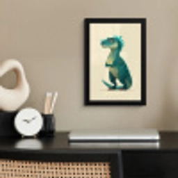 Dinosaurus - Turquoise - Stekels fotolijst zwart zonder passe partout klein -sfeer1