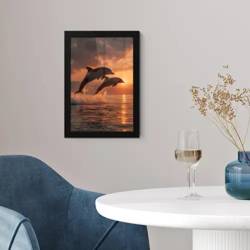 Dolfijnen - Zee - Realistisch fotolijst zwart zonder passe partout klein -sfeer4