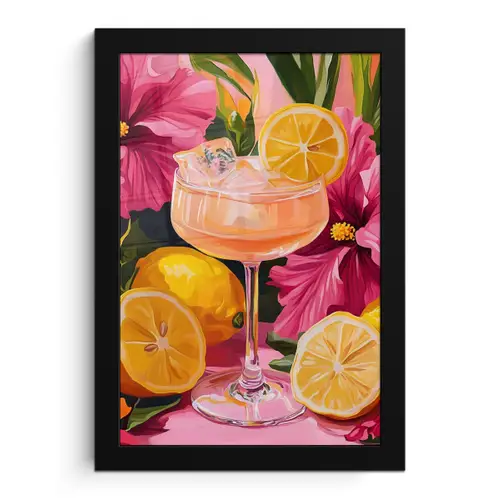 Drink - Bloemen - Yellow fotolijst zwart zonder passe partout klein -3d