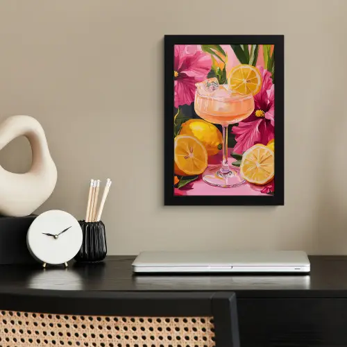 Drink - Bloemen - Yellow fotolijst zwart zonder passe partout klein -sfeer1