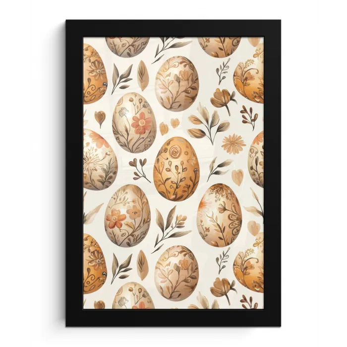 Paaseieren - Bruin - Bloemen fotolijst zwart zonder passe partout klein -3d