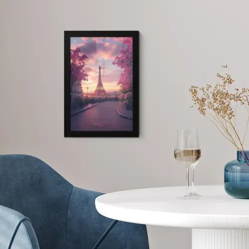 Eiffeltoren - Parijs - Roze fotolijst zwart zonder passe partout klein -sfeer4