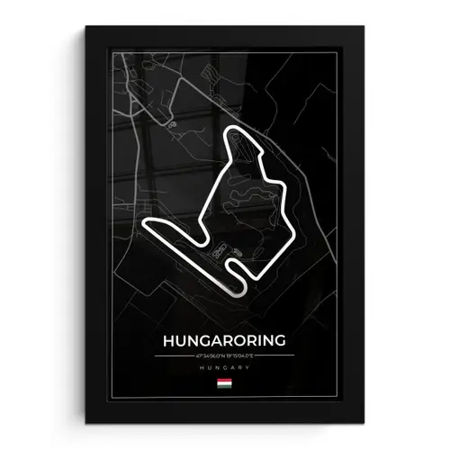 F1 - Hongarije - Auto - Racebaan - Hungaroring - Zwart fotolijst zwart zonder passe partout klein -3d
