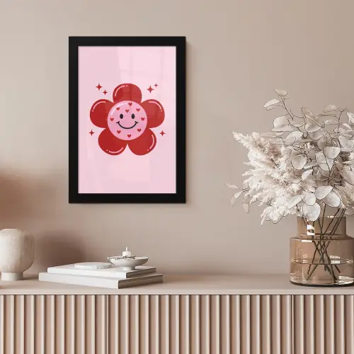 Bloem - Roze - Hartjes fotolijst zwart zonder passe partout klein -sfeer5