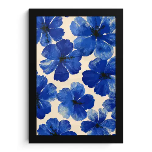 Bloemen - Blauw -Patroon - Wit fotolijst zwart zonder passe partout klein -3d