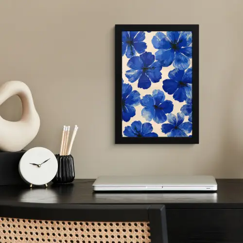Bloemen - Blauw -Patroon - Wit fotolijst zwart zonder passe partout klein -sfeer1