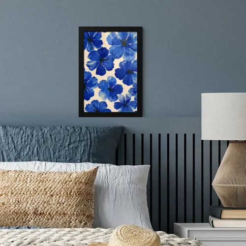 Bloemen - Blauw -Patroon - Wit fotolijst zwart zonder passe partout klein -sfeer3