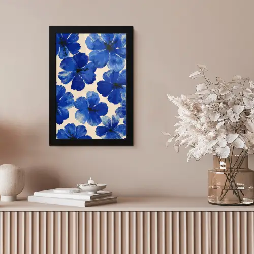 Bloemen - Blauw -Patroon - Wit fotolijst zwart zonder passe partout klein -sfeer5