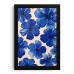 Bloemen - Blauw -Patroon - Wit fotolijst zwart zonder passe partout klein -3d