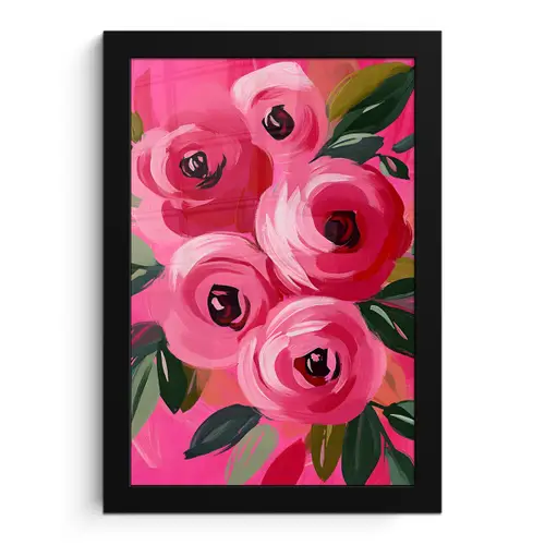 Bloemen - Verf - Roze fotolijst zwart zonder passe partout klein -3d