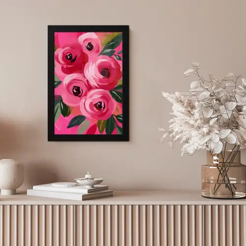 Bloemen - Verf - Roze fotolijst zwart zonder passe partout klein -sfeer5
