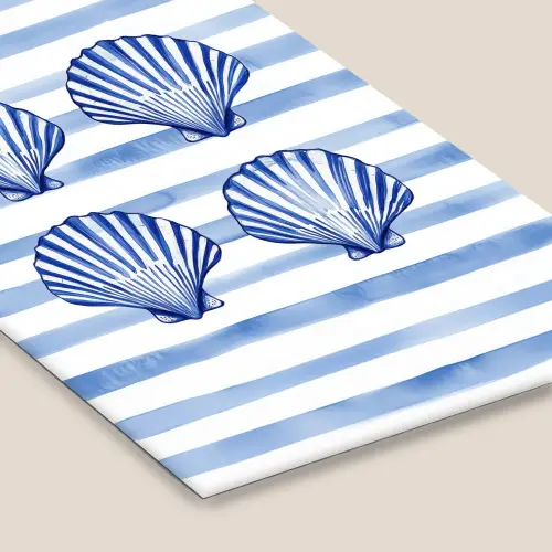 Vier schelpen - Blauw - Wit - Strepen fotolijst zwart zonder passe partout klein -zsfeer6