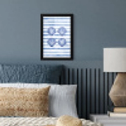 Vier schelpen - Blauw - Wit - Strepen fotolijst zwart zonder passe partout klein -sfeer3