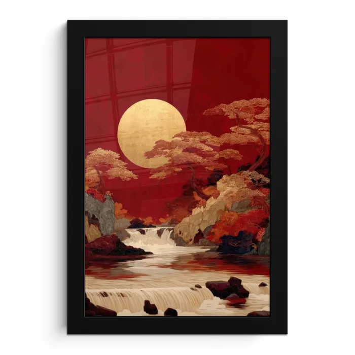 Volle maan - Landschap - Waterval fotolijst zwart zonder passe partout klein -3d